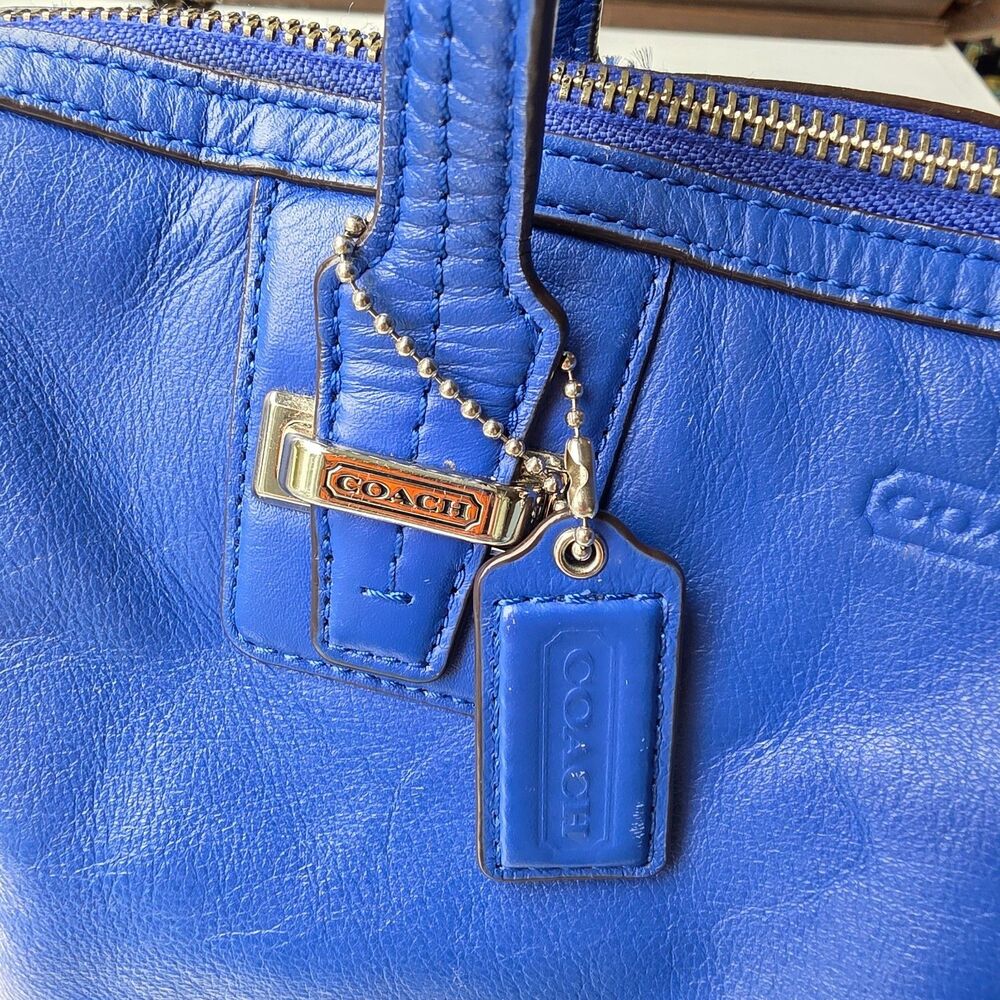 Coach Satchel Top Handle Shoulder Bag Leather Purple Blue Xtra Strap F25296 EUC - Picture 2 of 16